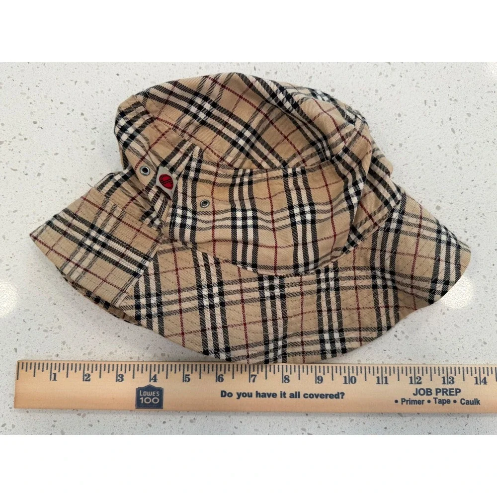 Burberry Style Bucket Hat Unisex XL Tan Plaid Excellent Streetwear Casual